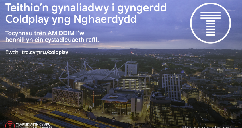 100 Tocyn Rheilffordd Am Ddim - Trafnidiaeth Cymru yn ymuno â Coldplay i hyrwyddo teithio cynaliadwy 100 Tocyn Rheilffordd Am Ddim - Trafnidiaeth Cymru yn ymuno â Coldplay i hyrwyddo teithio cynaliadwy