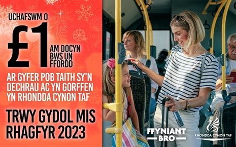 Teithiau bws rhatach yn Rhondda Cynon Taf y mis Rhagfyr yma